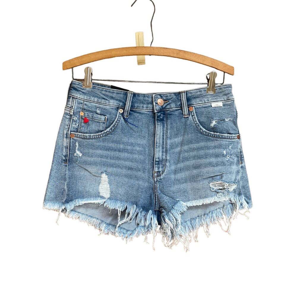 Mavi‎ Maggie High Rise Cut Off Frayed Distressed Denim Blue Jean Shorts Size 27